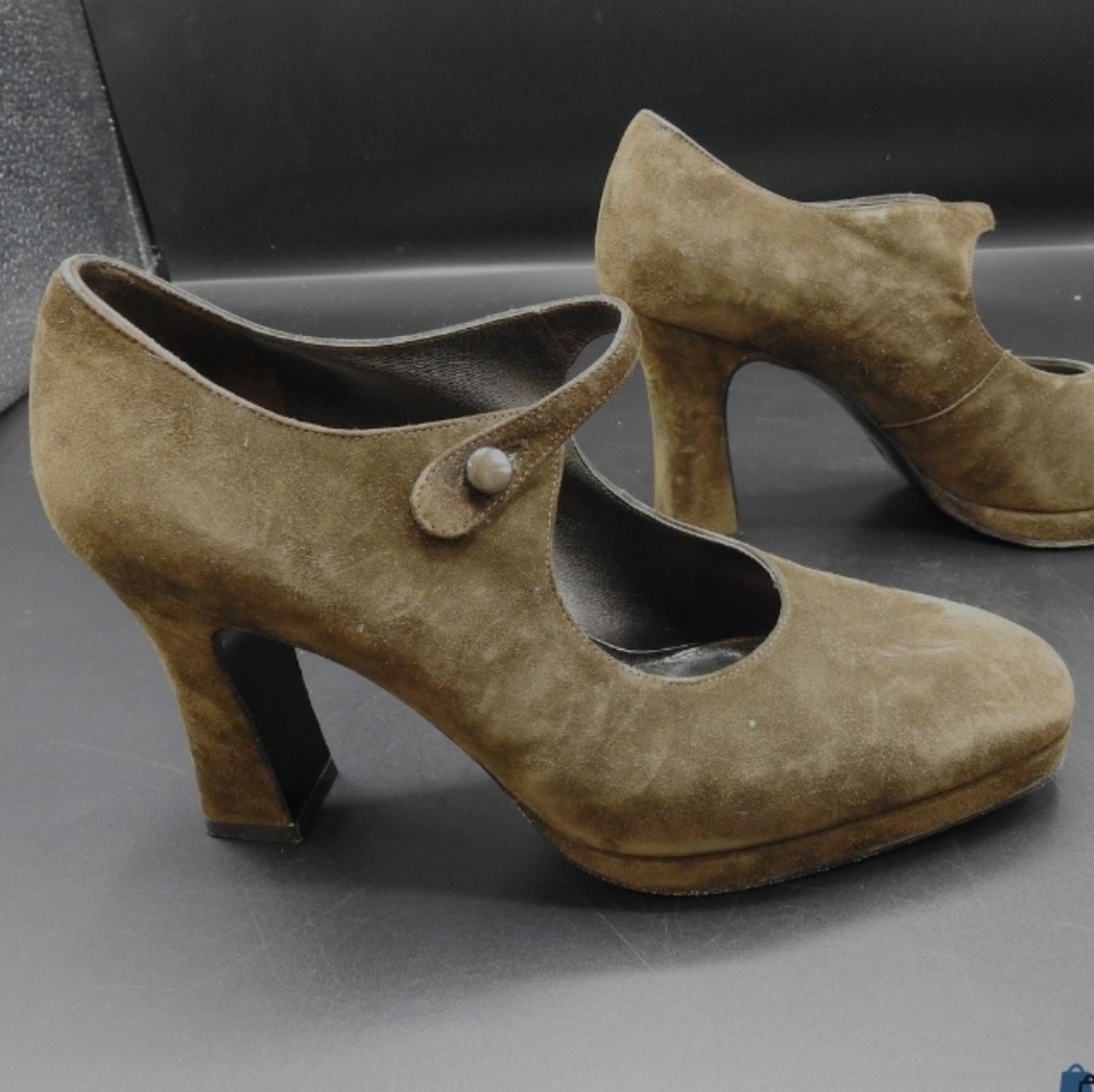 Vintage Ferragamo Brown Suede Strap Heel Sz 6 cy